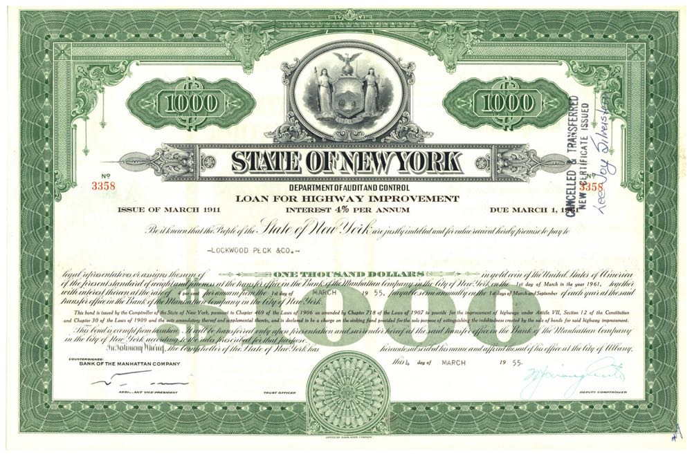 State of NY-Loan For Highway Improvement Bond 